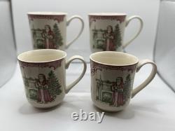 4 Johnson Brothers Santa Christmas 9oz Coffee Mugs Pink Old Britain Castles Bros