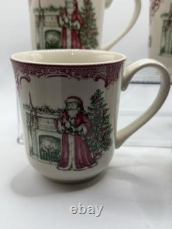 4 Johnson Brothers Santa Christmas 9oz Coffee Mugs Pink Old Britain Castles Bros