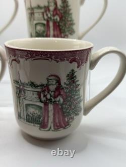 4 Johnson Brothers Santa Christmas 9oz Coffee Mugs Pink Old Britain Castles Bros
