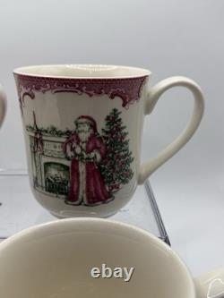 4 Johnson Brothers Santa Christmas 9oz Coffee Mugs Pink Old Britain Castles Bros