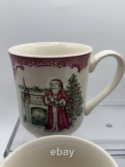 4 Johnson Brothers Santa Christmas 9oz Coffee Mugs Pink Old Britain Castles Bros