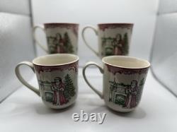 4 Johnson Brothers Santa Christmas 9oz Coffee Mugs Pink Old Britain Castles Bros