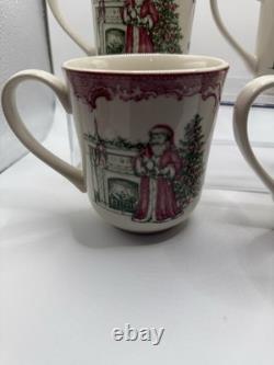 4 Johnson Brothers Santa Christmas 9oz Coffee Mugs Pink Old Britain Castles Bros