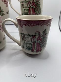 4 Johnson Brothers Santa Christmas 9oz Coffee Mugs Pink Old Britain Castles Bros