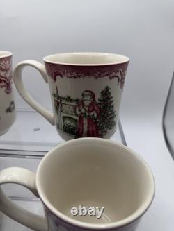 4 Johnson Brothers Santa Christmas 9oz Coffee Mugs Pink Old Britain Castles Bros