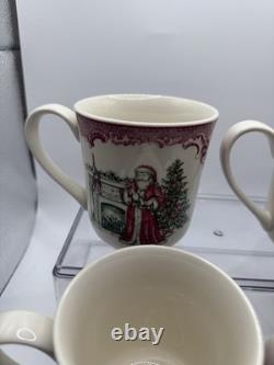 4 Johnson Brothers Santa Christmas 9oz Coffee Mugs Pink Old Britain Castles Bros