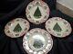 4 Mint Johnson Old Britain Castles Pink Green Tree Christmas Salad Plates 8-3/4