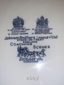 42 Johnson Bros. Blue & White Dishes Coaching Scenes Stoke-on-Trent Blueware