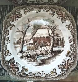 5 Vintage Johnson Bros COUNTRY LIFE 7.75 Square Salad Plates RARE