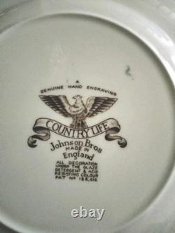5 Vintage Johnson Bros COUNTRY LIFE 7.75 Square Salad Plates RARE