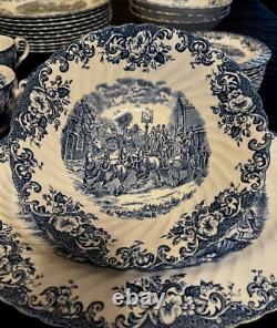 57pcs Johnson Bros Coach Scenes China dinner plates, bowls, platters and more