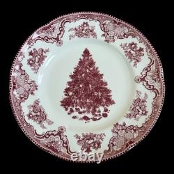 6 Johnson Bros Old Britain Castles Pink Christmas Tree 8 Salad Plates Set EXC
