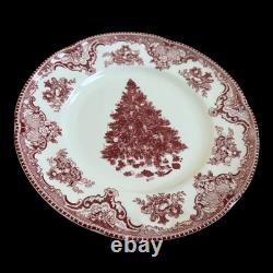 6 Johnson Bros Old Britain Castles Pink Christmas Tree 8 Salad Plates Set EXC
