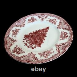 6 Johnson Bros Old Britain Castles Pink Christmas Tree 8 Salad Plates Set EXC