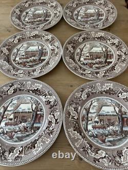 6 Johnson Brothers Historic America Thanksgiving Frozen Up Dinner Plates 10.5
