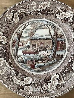 6 Johnson Brothers Historic America Thanksgiving Frozen Up Dinner Plates 10.5