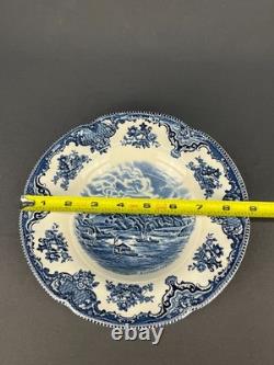 6 Johnson Brothers OLD BRITAIN CASTLES BLUE 8 3/4 Rim Soup Bowls England MINT