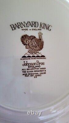 6 Vintage Johnson Brothers BARNYARD KING Turkey Dinner Plates England Farmhouse