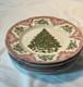 7 Johnson Bros Old Britain Castles Pink Christmas Dinner Plates Green Tree 10.5