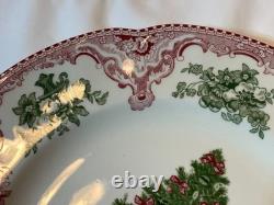 7 Johnson Bros Old Britain Castles Pink Christmas Dinner Plates Green Tree 10.5