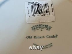 7 Johnson Bros Old Britain Castles Pink Christmas Dinner Plates Green Tree 10.5