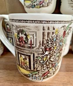 7 VTG Johnson Bros Friendly Village Christmas Mugs 3 7/8 H 9 oz England