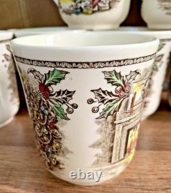 7 VTG Johnson Bros Friendly Village Christmas Mugs 3 7/8 H 9 oz England