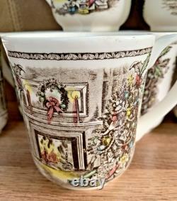7 VTG Johnson Bros Friendly Village Christmas Mugs 3 7/8 H 9 oz England