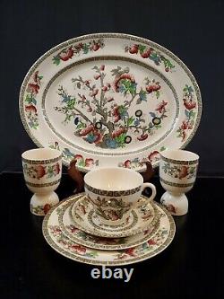 7pc Antique Johnson Bros Indian Tree Pattern Plate Cup Set Made in England
