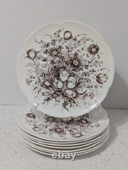8 Johnson Bros. Windsor Ware England Dover Brown 10 Dinner Plates Floral