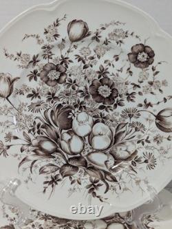 8 Johnson Bros. Windsor Ware England Dover Brown 10 Dinner Plates Floral