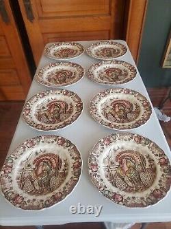 8 Vintage Johnson Bros. England His Majesty Turkey 10 3/4 Dinner Plates