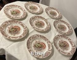 (8) Vtg Johnson Bros WILD TURKEY Native American Windsor Ware Dinner Plates