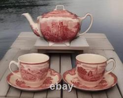 9 Pc Tea Pot Set Johnson Bros OLD BRITAIN CASTLES 4 Cups 4 Saucers England EUC