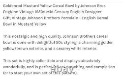 9 pc Johnson Bros England Goldenrod Mustard Yellow Inside White Out Bowls Plates