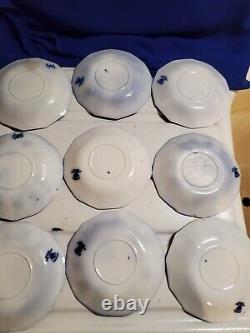 ANTIQUE 14pc FLOW BLUE CIR 1900 JOHNSON BROS ENG KENWORTH PTRN BERRY/SAUCERS