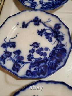 ANTIQUE 6pc FLOW BLUE CIR 1900 JOHNSON BROS ENG KENWORTH PTRN BREAD PLATES