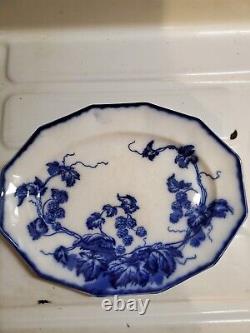 ANTIQUE FLOW BLUE CIR 1900 12.5in JOHNSON BROS ENG KENWORTH PTRN OVAL PLATTER