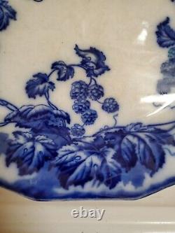 ANTIQUE FLOW BLUE CIR 1900 12.5in JOHNSON BROS ENG KENWORTH PTRN OVAL PLATTER