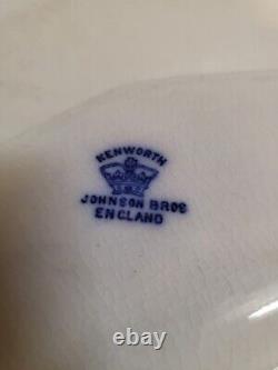 ANTIQUE FLOW BLUE CIR 1900 12.5in JOHNSON BROS ENG KENWORTH PTRN OVAL PLATTER