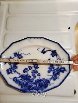 ANTIQUE FLOW BLUE CIR 1900 12.5in JOHNSON BROS ENG KENWORTH PTRN OVAL PLATTER