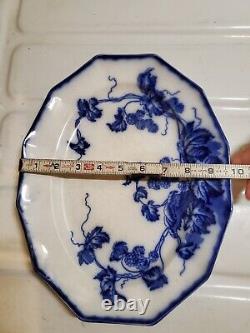 ANTIQUE FLOW BLUE CIR 1900 12.5in JOHNSON BROS ENG KENWORTH PTRN OVAL PLATTER