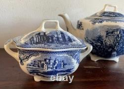 Amazing vintage Johnson Brothers Old Britain Castles Blue 3-piece tea set