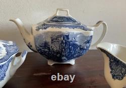 Amazing vintage Johnson Brothers Old Britain Castles Blue 3-piece tea set