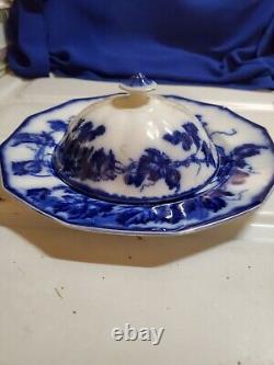 Antique Flow Blue Cir 1900 Johnson Bros Eng Kenworth Ptrn LID Cheese Dish