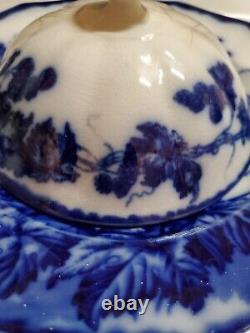 Antique Flow Blue Cir 1900 Johnson Bros Eng Kenworth Ptrn LID Cheese Dish