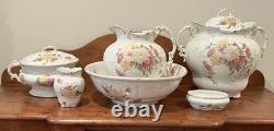 Antique Johnson Bros. Chamber Set Pitcher, Basin, Waste, Chamber, Soap, Brush