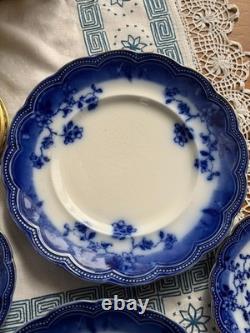Antique Johnson Bros England Flow Blue 5-Piece Tea Set Dinner Plates Cup Saucer