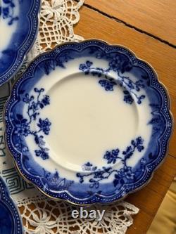 Antique Johnson Bros England Flow Blue 5-Piece Tea Set Dinner Plates Cup Saucer