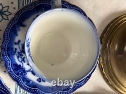 Antique Johnson Bros England Flow Blue 5-Piece Tea Set Dinner Plates Cup Saucer